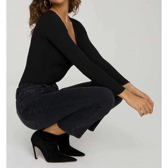 Good American Jeans Good Classic Straight Leg High Waist Ripped Stretch Black 10 - Picture 4 of 11